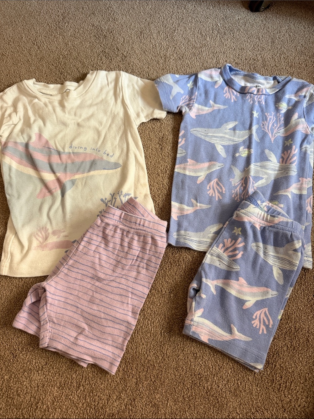 Carter's Whale & Coral Pajama Set - Light Blue, Pink & Cream